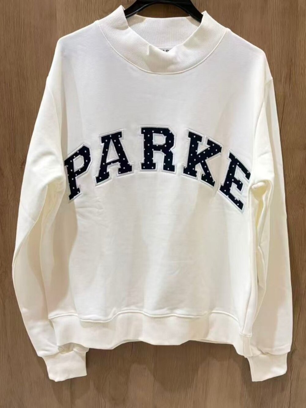 PARKE Cream Mock Neck Polka Dot Letter Sweatshirt